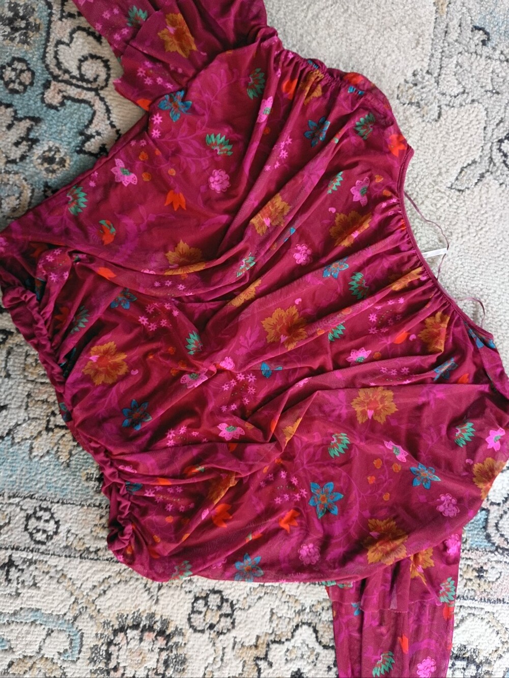 Free People Raspberry-Pink Floral Mesh Top - Picture 6 of 6
